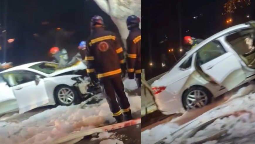 ადგილზე სამაშველო ჯგუფია მობილიზებული! რამდენიმე წუთის წინ სანაპიროზე ავარია მოხდა - ავტომობილი ხეს დაეჯახა და ცეცხლი გაუჩნდა, ვრცელდება ვიდეო კადრები  (ვიდეო)