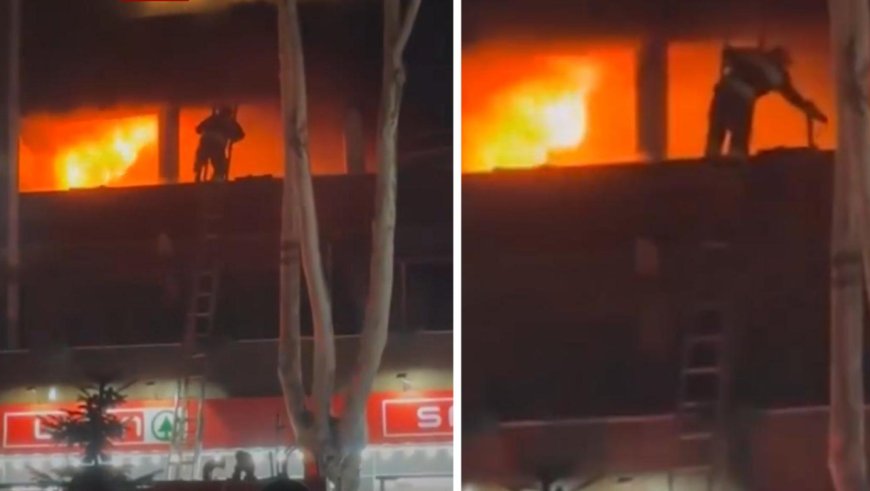 გორში საცხოვრებელი კორპუსის ბინაში ხანძარი გაჩნდა - კადრებში ჩანს, როგორ ცდილობს მეხანძრე ცეცხლმოდებულ ბინასთან მიახლოებას